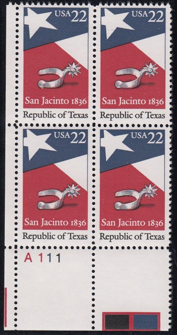 United States | 1986 Republic of Texas Plate Block of Four 22-Cent United States Postage Stamps Multicolored Stamp Multicolored