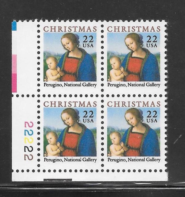 United States | 1986 Traditional Christmas Madonna and Child Plate Block of Four 22-Cent US Postage Stamps Multicolored Stamp Multicolored