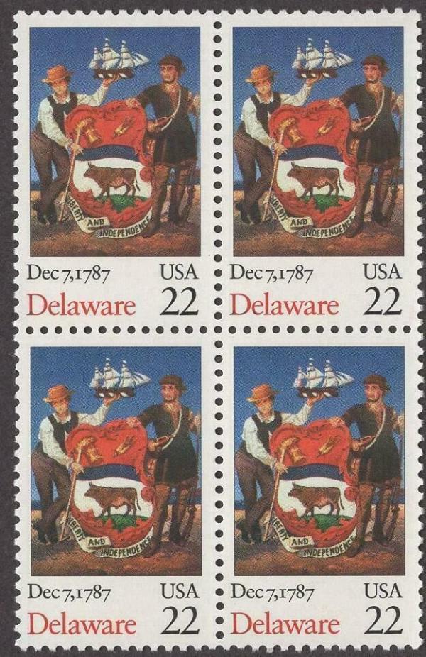 United States | 1987 Delaware Statehood Block of Four 22-Cent United States Postage Stamps Multicolored Stamp Multicolored