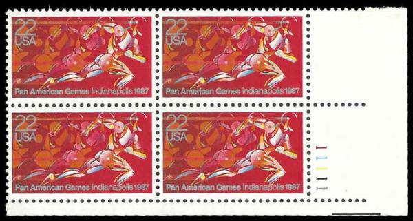 United States | 1987 Pan American Games Plate Block of Four 22-Cent Untied States Postage Stamps Multicolored Stamp Multicolored