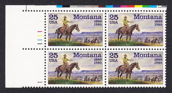 United States | 1989 Montana Statehood Plate Block of Four 25-Cent United States Postage Stamps Multicolored Stamp Multicolored