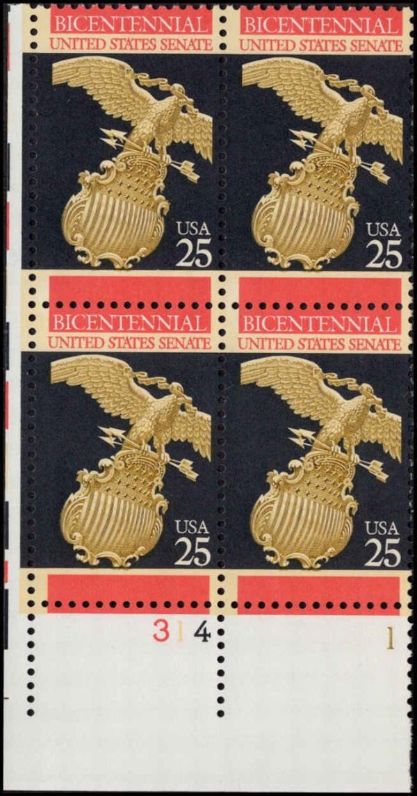 United States | 1989 United States Senate Plate Block of Four 25-Cent US Postage Stamps Multicolored Stamp Multicolored