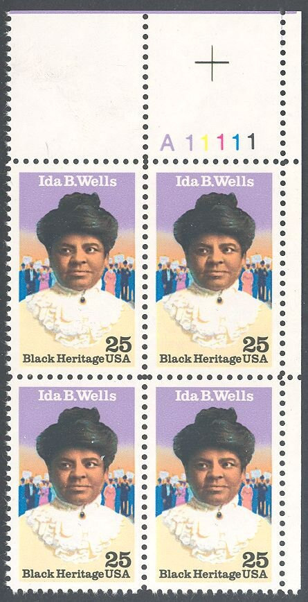 United States | 1990 Black Heritage Ida B Wells Plate Block of Four US 25-Cent Postage Stamps Mint Never Hinged Multicolored Stamp Multicolored