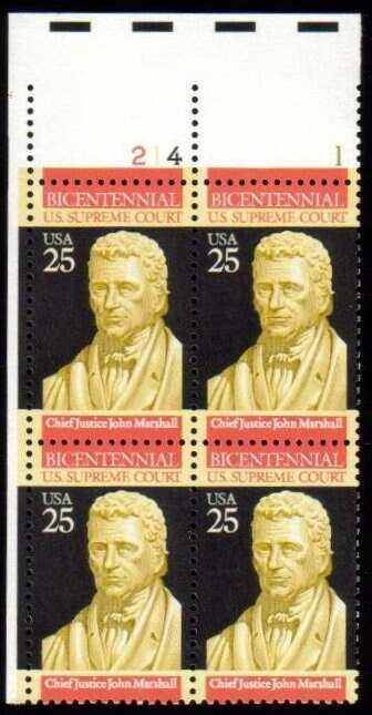 United States | 1990 US Supreme Court Plate Block of Four 25-Cent United States Postage Stamps Multicolored Stamp Multicolored