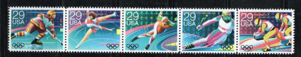 United States | 1992 Winter Olympics Strip of Five 29-Cent USA Postage Stamps Mint Never Hinged Multicolored Stamp Multicolored