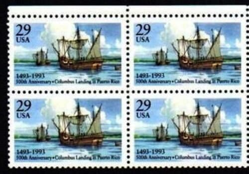 United States | 1993 Columbus Landing in Puerto Rico Block of 4 29-Cent US Postage Stamps Mint Never Hinged Multicolored Stamp Multicolored