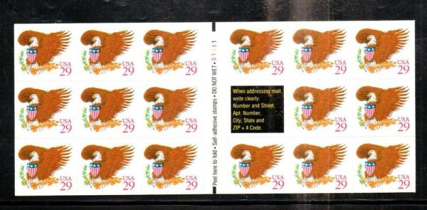 United States | 1993 Eagle and Shield Booklet Pane Of Seventeen 29-Cent United States Postage Stamps Red and multicolored Stamp Red & multicolored