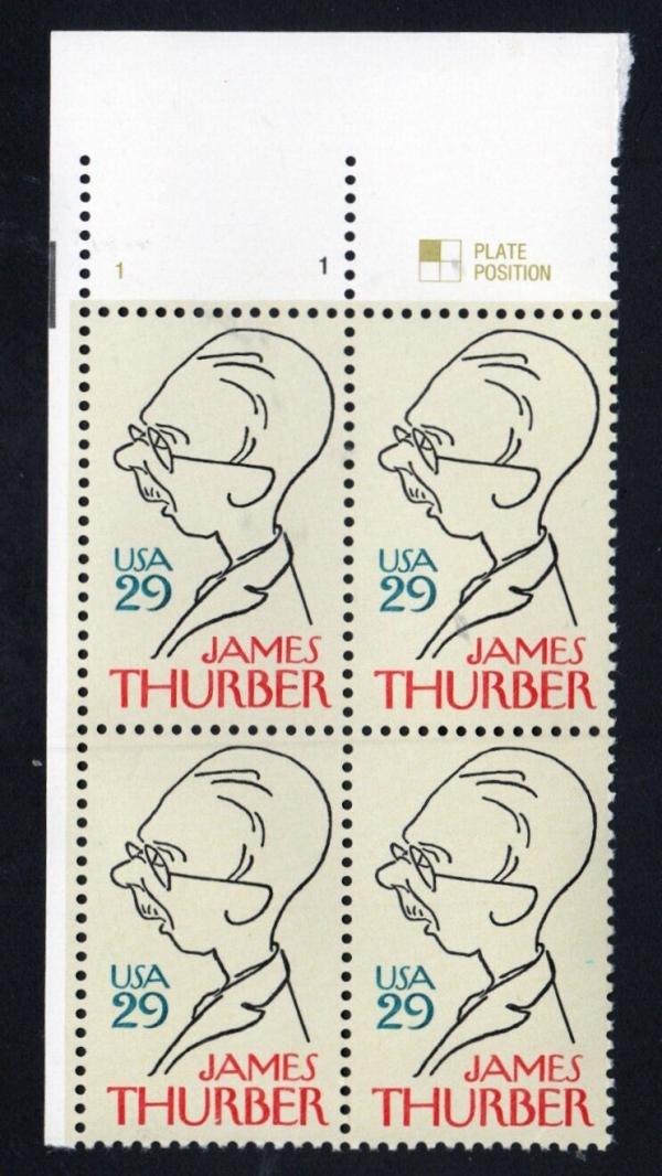 United States | 1994 James Thurber Plate Block of Four 29-Cent United States Postage Stamps Multicolored Stamp Multicolored