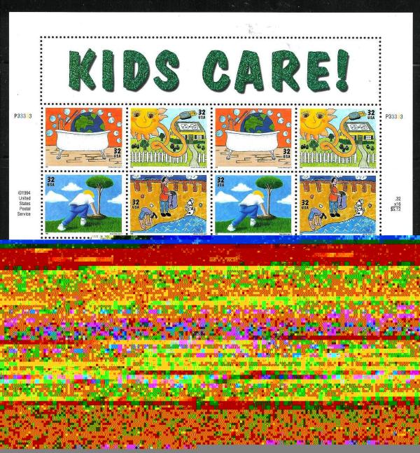 United States | 1995 Earth Day Kids Care Sheet of Sixteen US 32-Cent Postage Stamps Mint Never Hinged Multicolored Stamp Multicolored