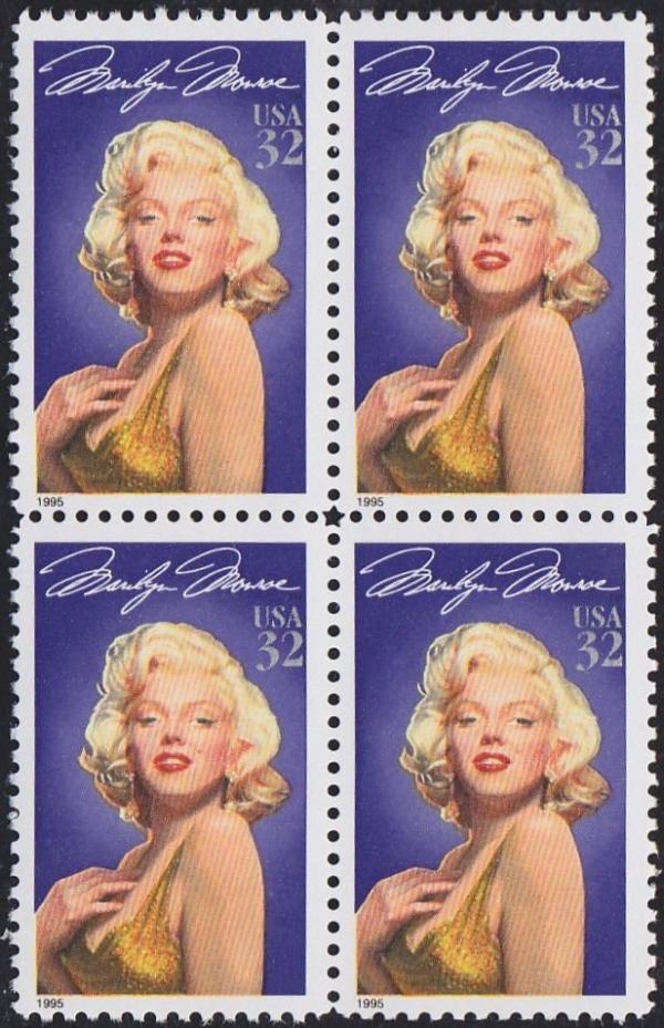 United States | 1995 Legend of Hollywood Marilyn Monroe Block of Four 32-Cent US Postage Stamps Mint Never Hinged Multicolored Stamp Multicolored