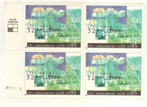 United States | 1995 Suffrage Plate Block of Four 32-Cent US Postage Stamps Multicolored Stamp Multicolored