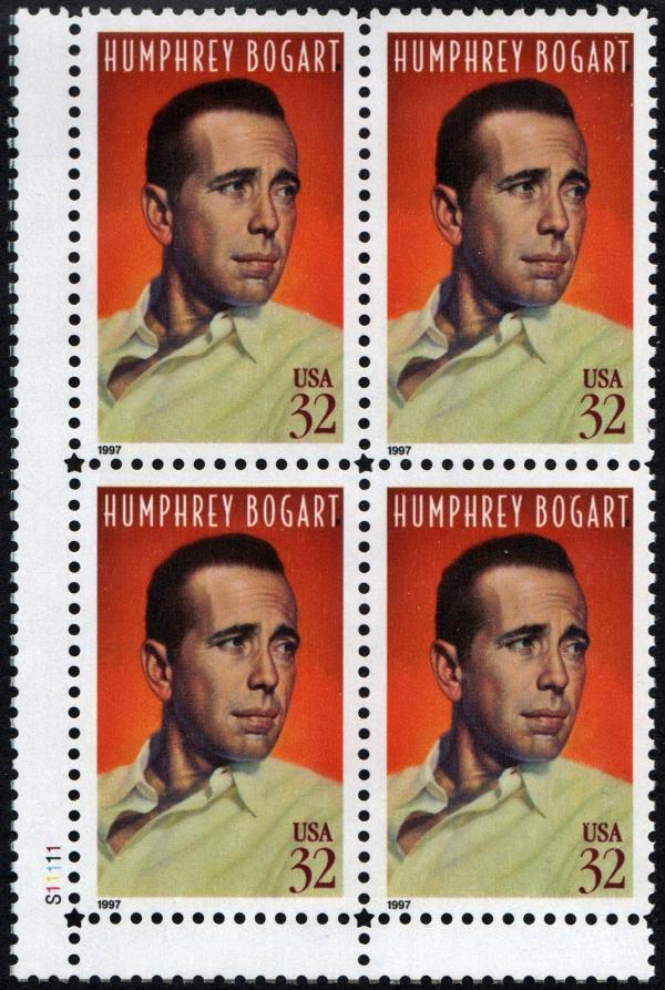 United States | 1997 Humphrey Bogart Plate Block of Four 32-Cent United States Postage Stamps Multicolored Stamp Multicolored
