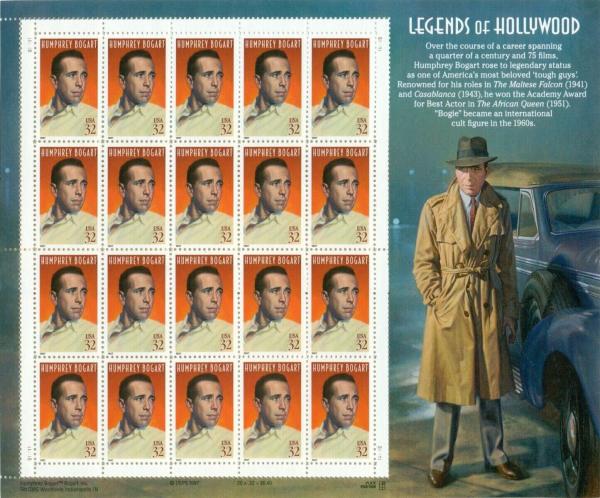 United States | 1997 Humphrey Bogart Sheet of Twenty 32-Cent United States Postage Stamps Multicolored Stamp Multicolored
