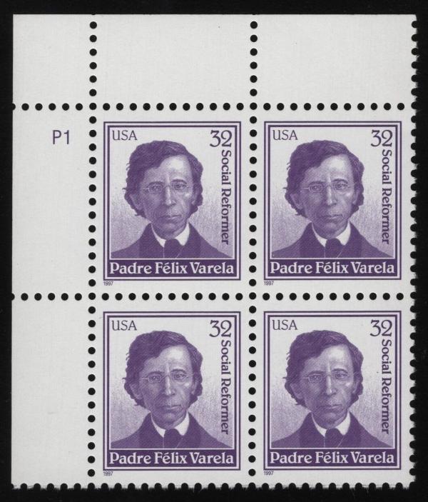 United States | 1997 Padre Felix Varela Social Reformer Plate Block of Four 32-Cent United States Postage Stamps Multicolored Stamp Multicolored