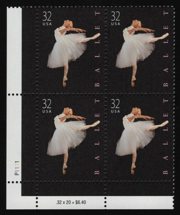 United States | 1998 Ballet Plate Block of Four 32-Cent United States Postage Stamps Multicolored Stamp Multicolored