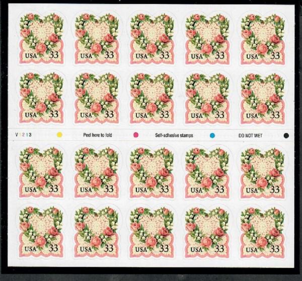 United States | 1999 Victorian Love Booklet Pane of Twenty 33-Cent United States Postage Stamps Multicolored Stamp Multicolored