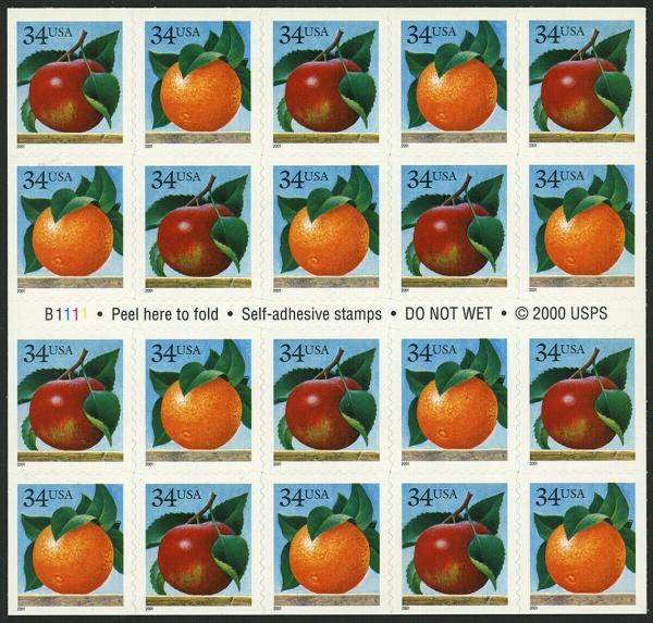 United States | 2001 Apples And Oranges Pane of Twenty 34-Cent US Postage Stamps Mint Never Hinged  Multicolored Stamp Multicolored