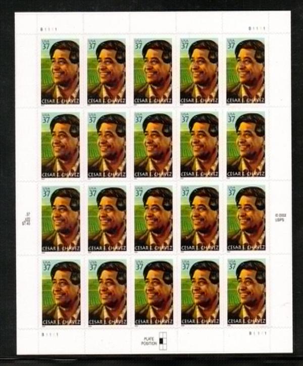 United States | 2003 Cesar Chavez Mint Sheet of Twenty 37-Cent United States Postage Stamps Multicolored Stamp Multicolored