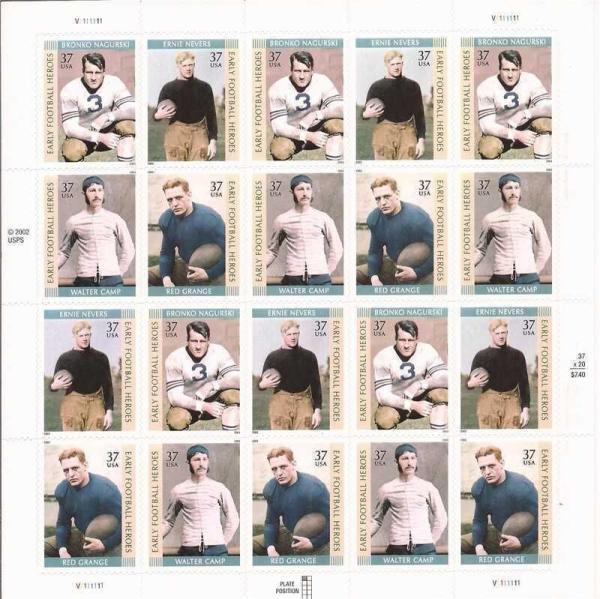 United States | 2003 Early Football Heroes Sheet of Twenty 37-Cent United States Postage Stamps Multicolored Stamp Multicolored