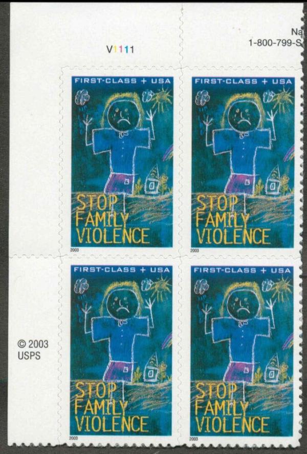 United States | 2003 Stop Family Violence Plate Block of Four First Class US Postage Stamps Multicolored Stamp Multicolored