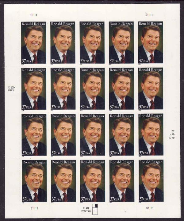 United States | 2005 Ronald Reagan Sheet of Twenty 37-Cent US Postage Stamps Mint Never Hinged Multicolored Stamp Multicolored