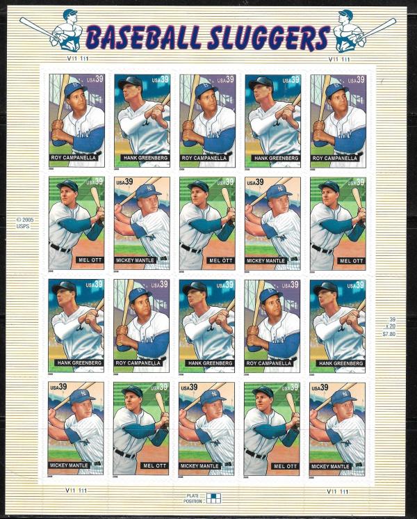 United States | 2006 Baseball Sluggers Sheet of Twenty 39-Cent United States Postage Stamps  Multicolored Stamp Multicolored