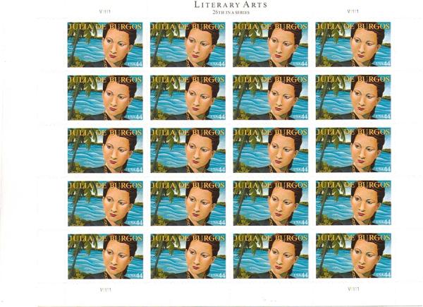 United States | 2010 Julia De Burgos Literary Arts Series Sheet of Twenty 44-Cent United States Postage Stamps Multicolored Stamp Multicolored