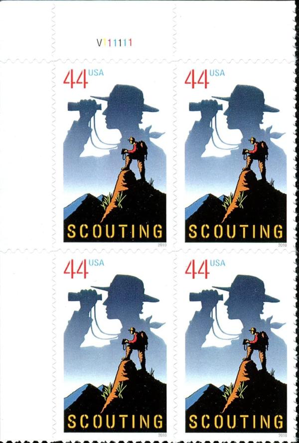 United States | 2010 Scouting Plate Block of Four 44-Cent US Postage Stamps Mint Never Hinged Multicolor Stamp Multicolor
