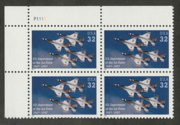 United States | Air Force Plate Block of Four 32-Cent United States Postage Stamps Issued 1997 Multicolored Stamp Multicolored