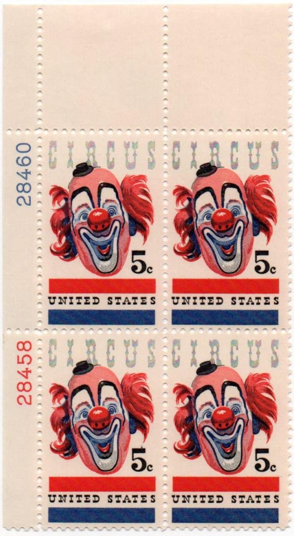 United States | American Circus Plate Block of Four 5-Cent United States Postage Stamps Multicolored Stamp Multicolored