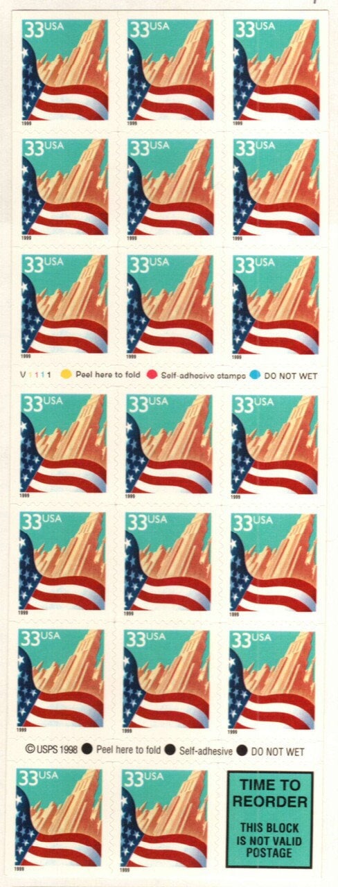 United States | American Flag And City Booklet of Twenty 33-Cent United States Postage Stamps Issued 1999 Multicolored Stamp Multicolored