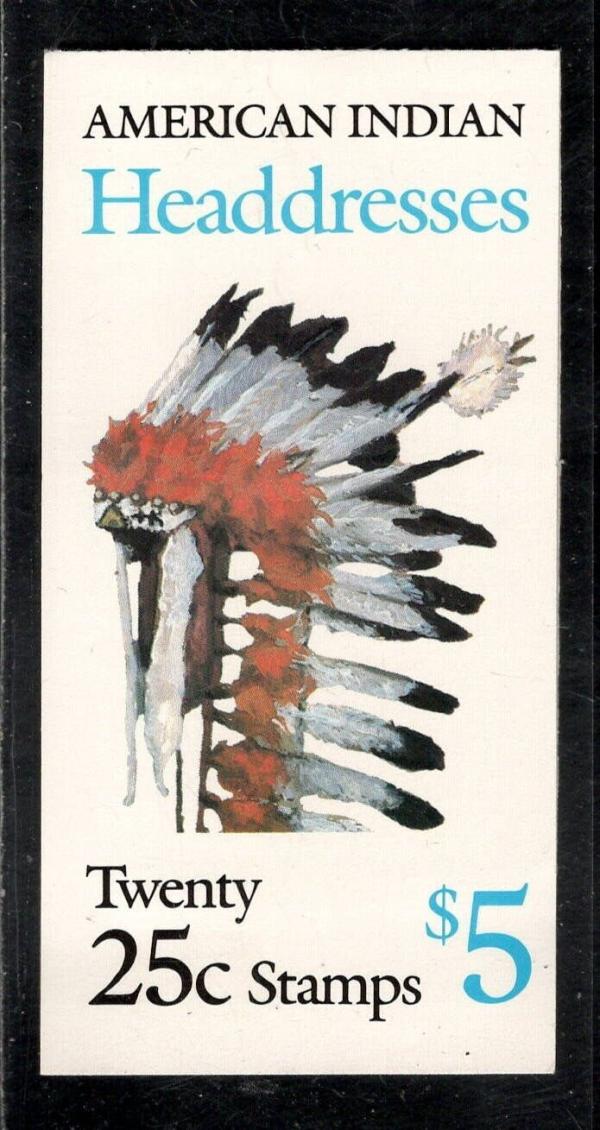 United States | American Indian Headdresses Booklet of Twenty 25-Cent United States Postage Stamps Issued 1990 Multicolored Stamp Multicolored