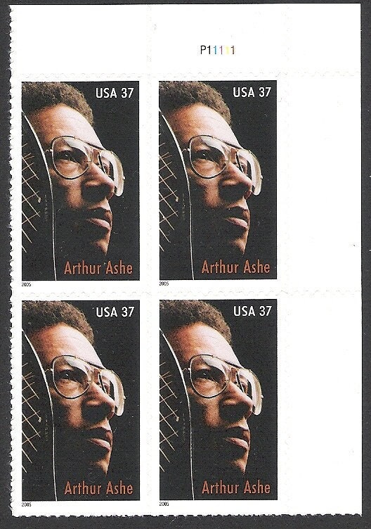 United States | Arthur Ashe Plate Block of Four 37-Cent United States Postage Stamps Multicolored Stamp Multicolored