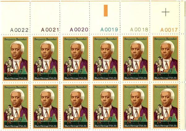 United States | Benjamin Banneker Plate Block of Twelve 15-Cent United States Postage Stamps Multicolored Stamp Multicolored
