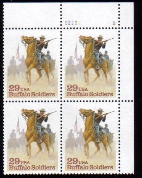 United States | Buffalo Soldiers Plate Block of Four 29-Cent United States Postage Stamps Multicolored Stamp Multicolored
