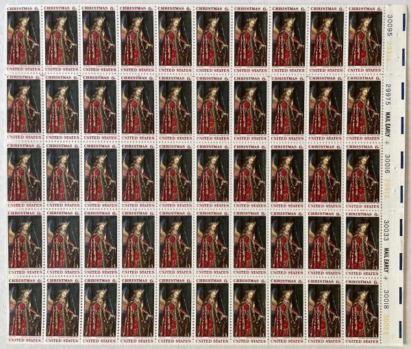 United States | Christmas Angel Gabriel Sheet of Fifty 6-Cent US Postage Stamps Issued 1968  Multicolored Stamp Multicolored