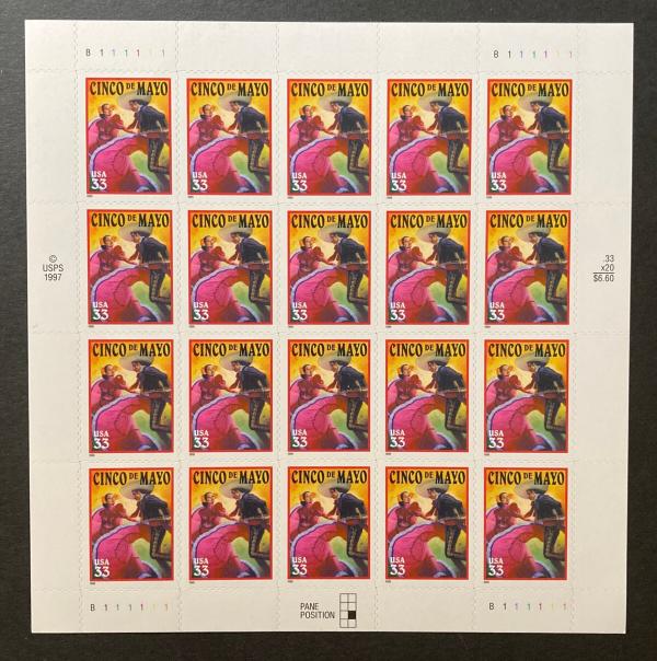 United States | Cinco de Mayo Sheet of Twenty 33-Cent United States Postage Stamps Issued 1999 Multicolored Stamp Multicolored