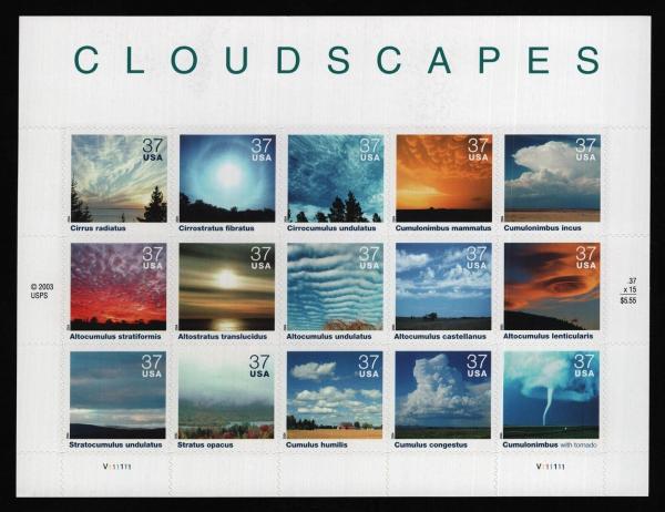 United States | Cloudscapes Sheet of Fifteen 37-Cent United States Postage Stamps Issued 2004 Multicolored Stamp Multicolored