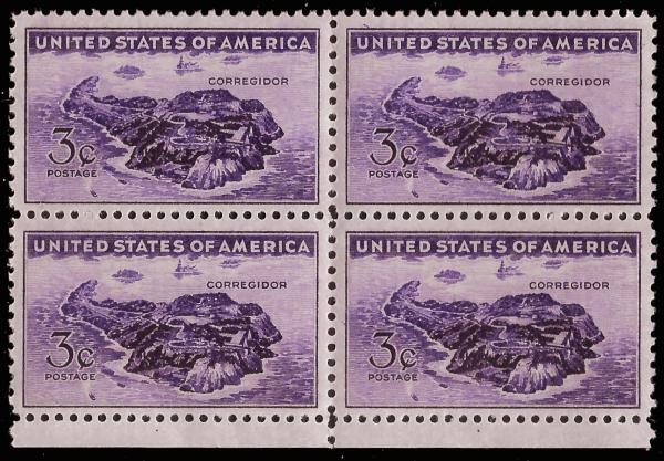 United States | Corregidor Block of Four 3-Cent United States Postage Stamps Issued 1944 Stamp United States