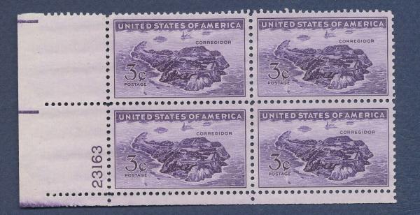 United States | Corregidor Plate Block of Four 3-Cent United States Postage Stamps Issued 1944 Stamp United States
