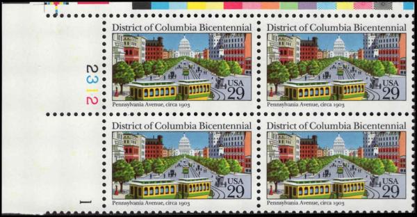 United States | District of Columbia Bicentennial Plate Block of Four 29-Cent United States Postage Stamps Issued 1991 Multicolored Stamp Multicolored