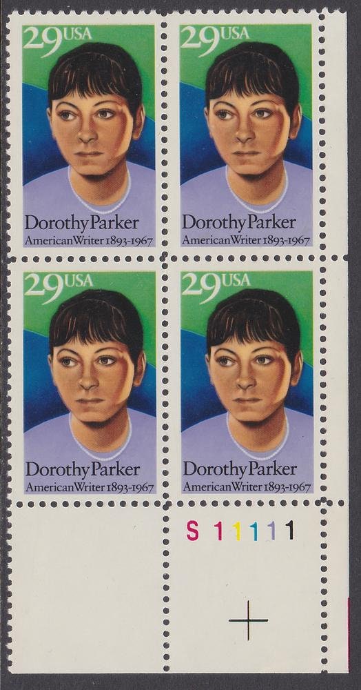 United States | Dorothy Parker Plate Block of Four 29-Cent United States Postage Stamps Issued 1992 Multicolored Stamp Multicolored