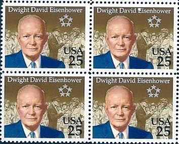 United States | Eisenhower Block of Four 25-Cent United States Postage Stamps Multicolored Stamp Multicolored