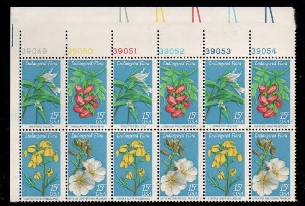 United States | Endangered Flora Plate Block of Twelve 15-Cent United States Postage Stamps Multicolored Stamp Multicolored