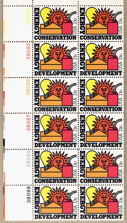 United States | Energy Conservation Plate Block of Twelve 13-Cent United States Postage Stamps Multicolored Stamp Multicolored