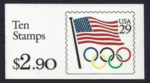 United States | Flag with Olympic Rings Booklet of Ten 29 Cent United States Postage Stamps Multicolored Stamp Multicolored
