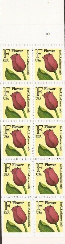 United States | Flowers Booklet of Ten United States F Rate Postage Stamps Issued 1991  Multicolored Stamp Multicolored