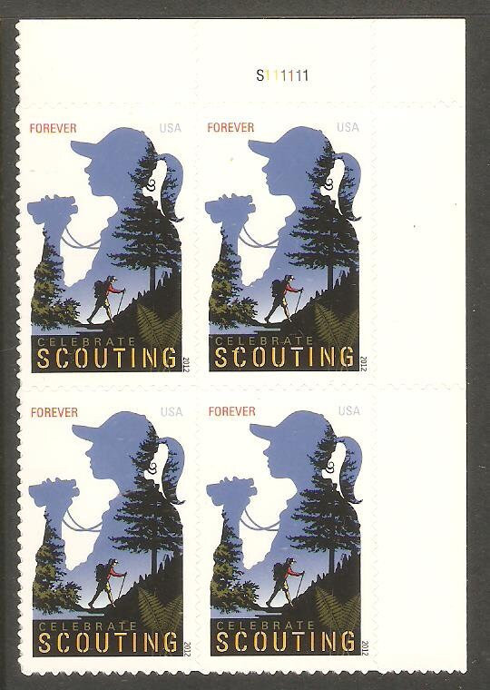 United States | Girl Scouting Centenary Plate Block of Four United States Forever Postage Stamps Issued 2012 multicolored Stamp Multicolored