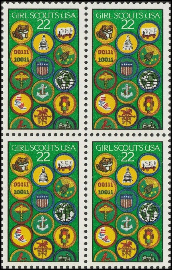 United States | Girl Scouts Block of Four 22-Cent United States Postage Stamps Issued 1987 Multicolored Stamp Multicolored