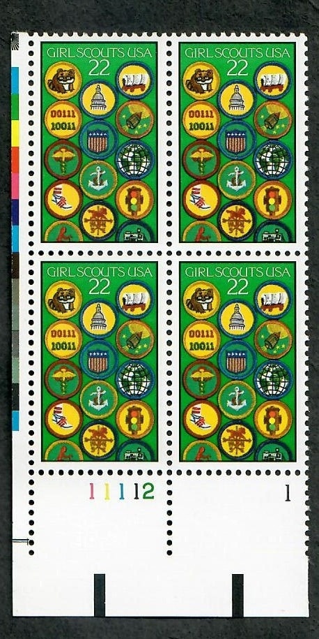 United States | Girl Scouts Plate Block of Four 22-Cent United States Postage Stamps Multicolored Stamp Multicolored